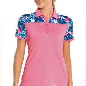 NWT MAELREG Women’s Golf Shirt Regular Fit Moisture Wicking Quick-Dry Printed| L